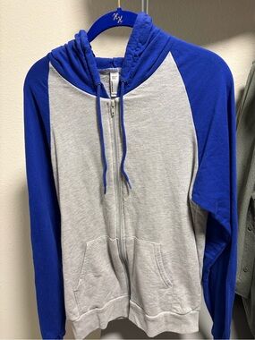 American Apparel Blue and Light Gray Raglan Zip Hoodie